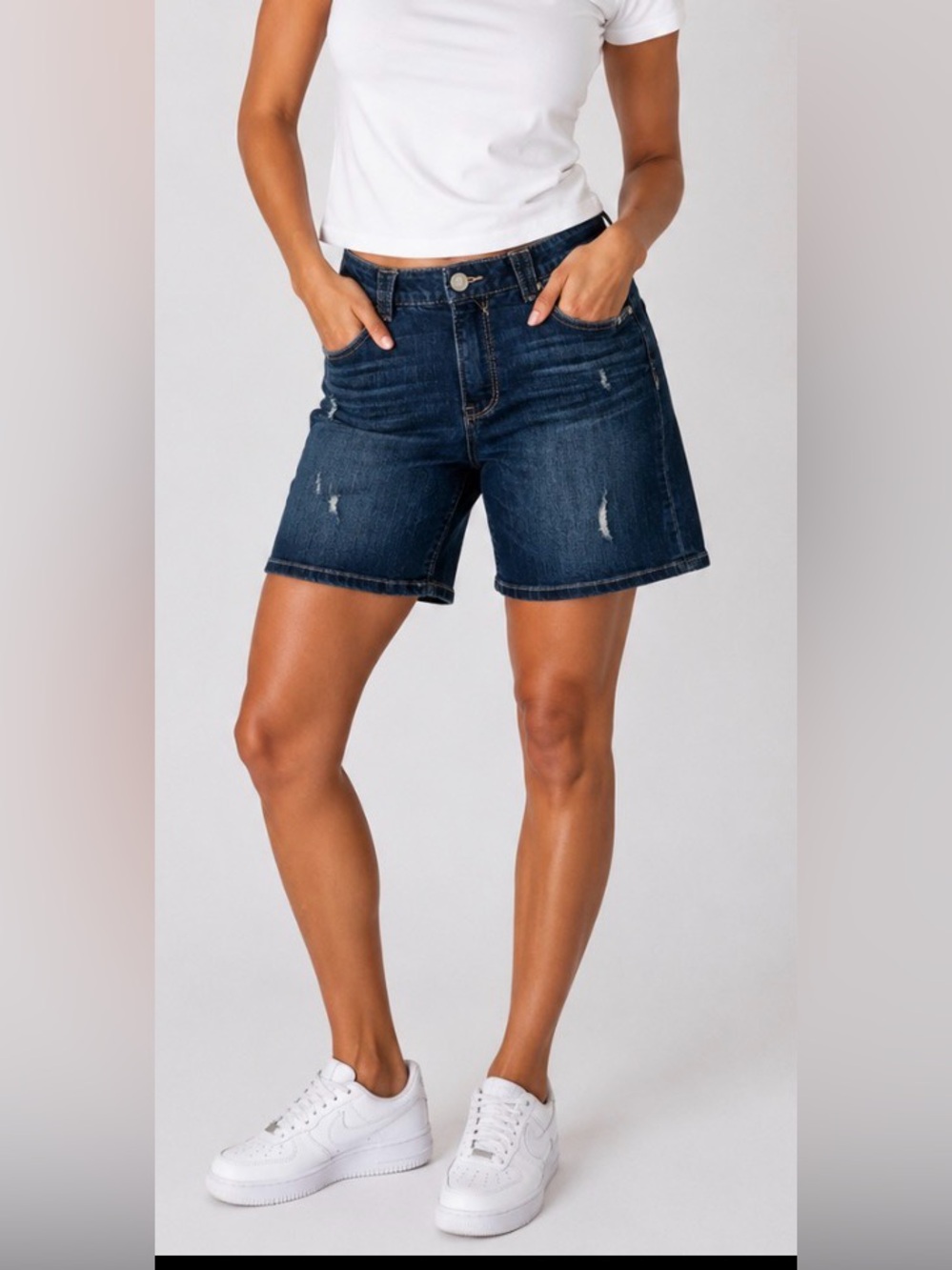 Democracy Shorts Ab Solution 0 Blue Distressed Denim Bermuda Jeans Roll Up Long